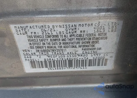 2021 Nissan Sentra Sr Xtronic Cvt from USA, damaged, VIN 3N1AB8DV7MY297611